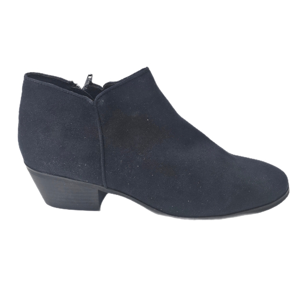 Style & Co Wileyy Navy Blue Ankle Booties Womens 9W Wide Faux Suede Zip Heel 9W!